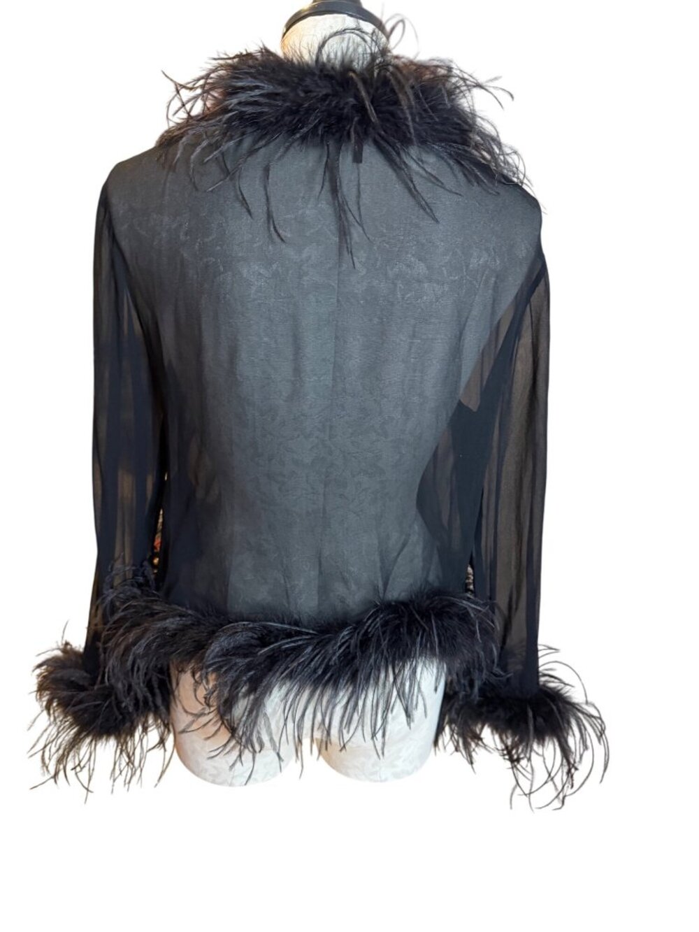Maje Womens Feather Trim Transparent Voile Shirt Size Small Black Relaxed Party - Picture 7 of 12